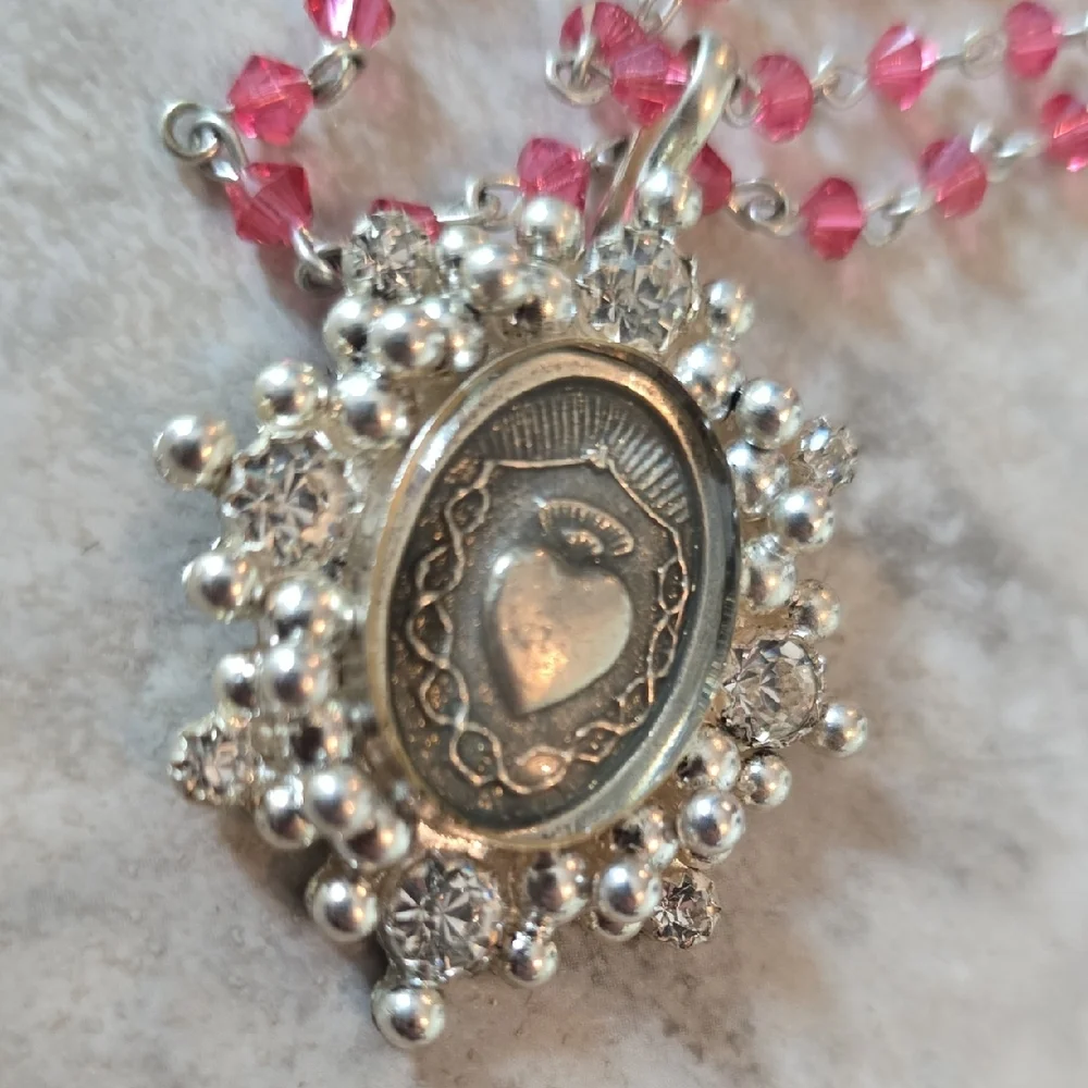 Virgins Saints & Angels Silver and Pink Heart Necklace - Picture 2 of 7